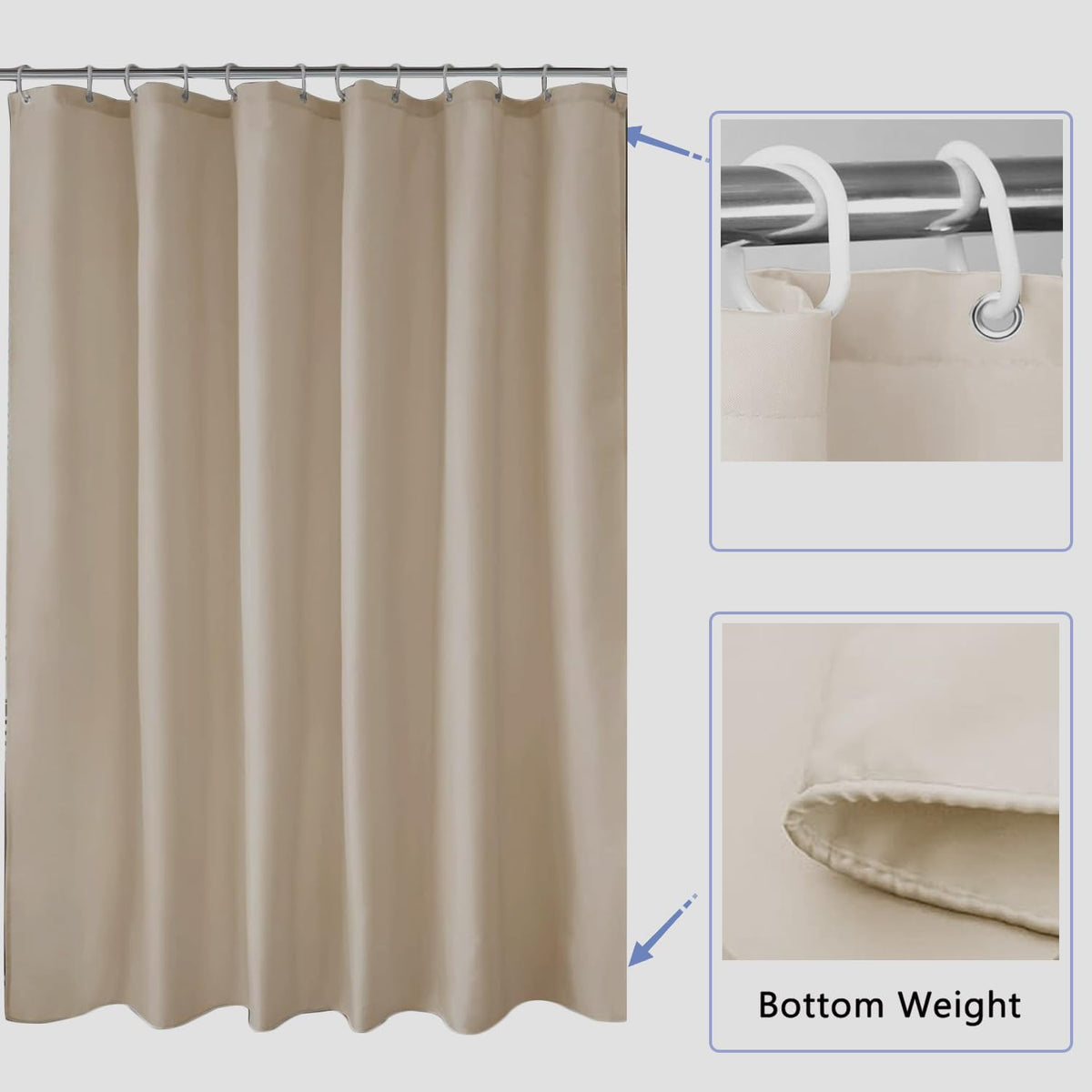 Fabric Shower Curtain Liner, Waterproof Hotel Quality, Bathroom Curtains Rust Resistant Grommets, 72 x 72 Machine Washable (Black) - Colors A
