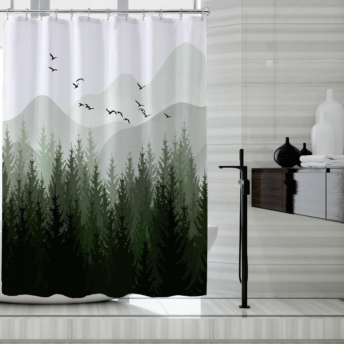 Fabric Shower Curtain Liner, Waterproof Hotel Quality, Bathroom Curtains Rust Resistant Grommets, 72 x 72 Machine Washable (Black) - Colors A
