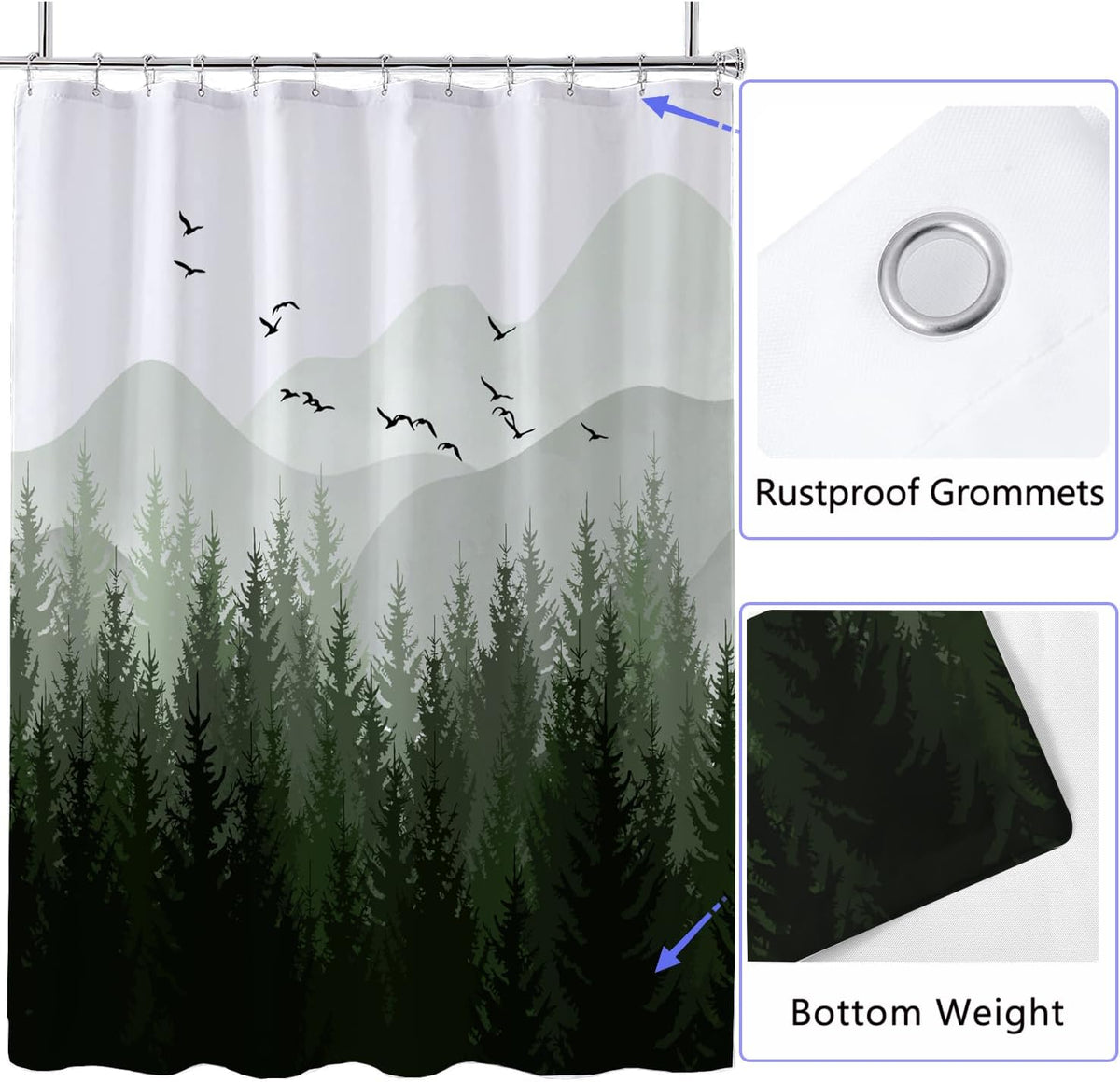 Fabric Shower Curtain Liner, Waterproof Hotel Quality, Bathroom Curtains Rust Resistant Grommets, 72 x 72 Machine Washable (Black) - Colors A