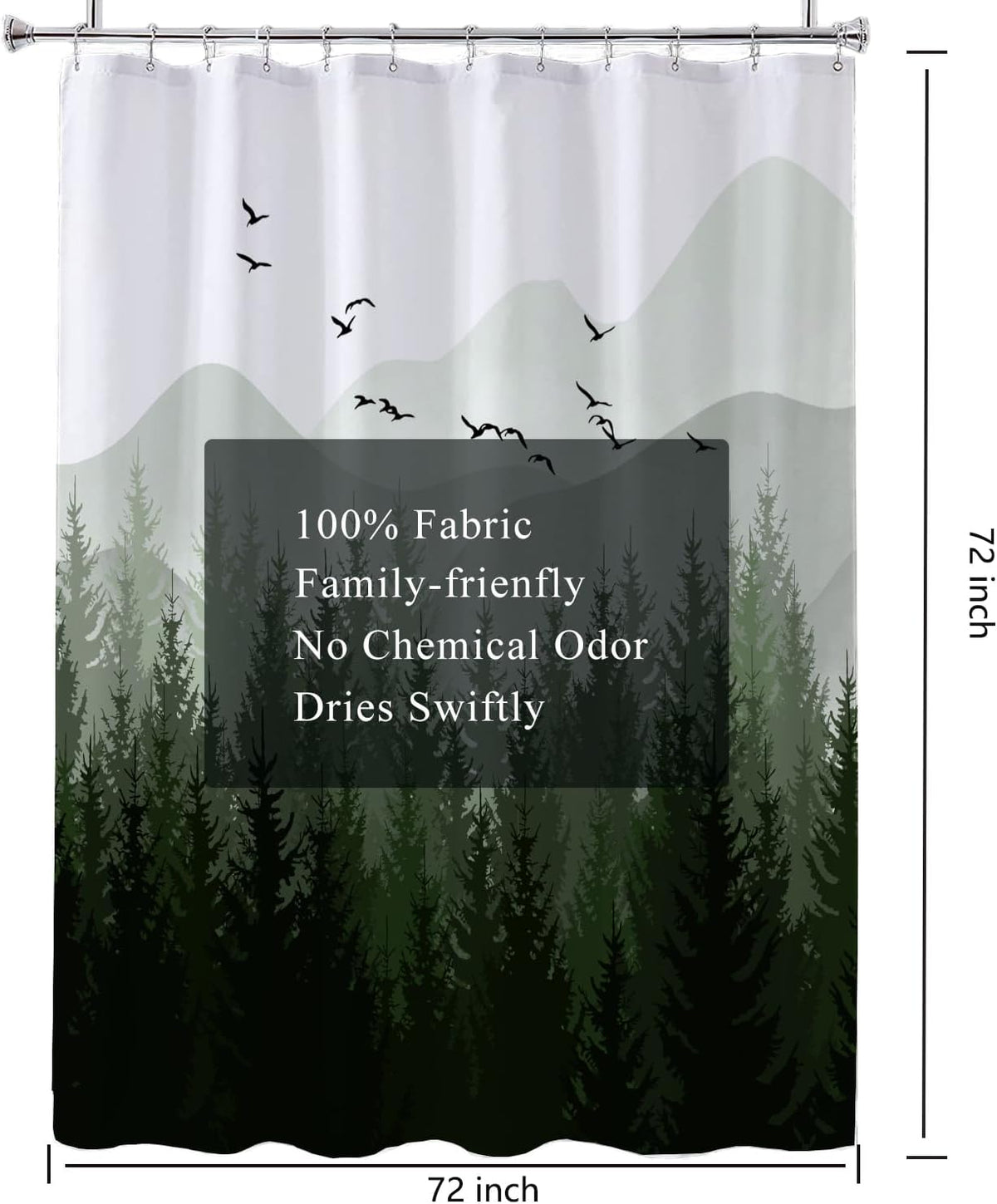 Fabric Shower Curtain Liner, Waterproof Hotel Quality, Bathroom Curtains Rust Resistant Grommets, 72 x 72 Machine Washable (Black) - Colors A