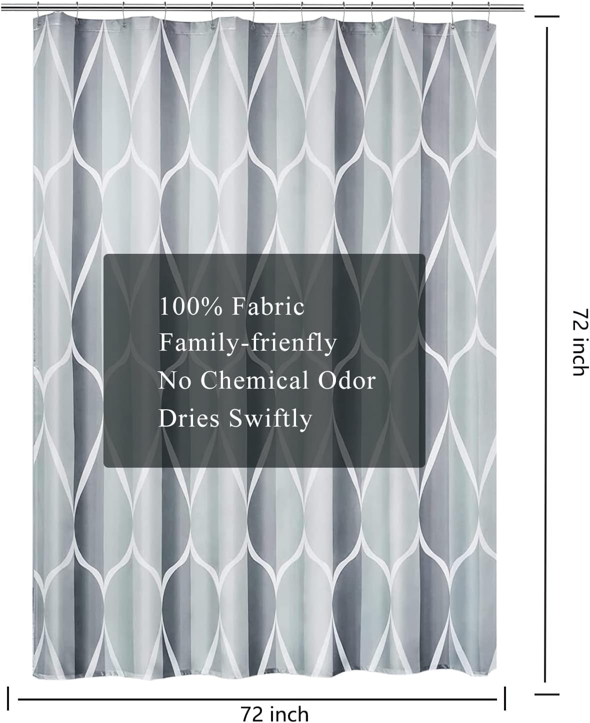 Fabric Shower Curtain Liner, Waterproof Hotel Quality, Bathroom Curtains Rust Resistant Grommets, 72 x 72 Machine Washable (Black) - Colors A