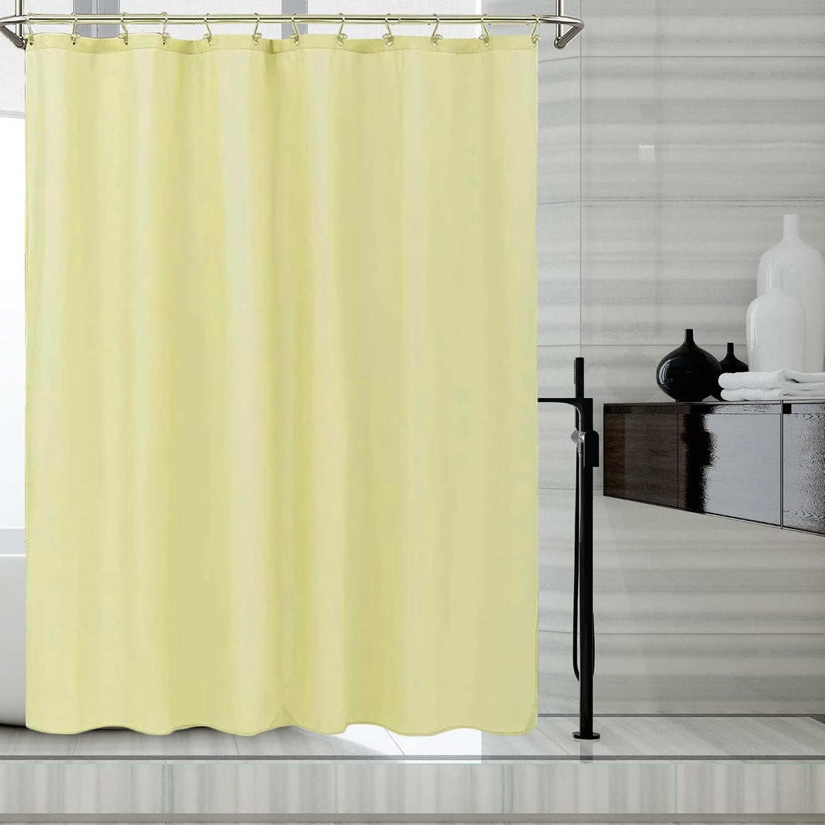 Fabric Shower Curtain Liner, Waterproof Hotel Quality, Bathroom Curtains Rust Resistant Grommets, 72 x 72 Machine Washable (Black) - Colors A