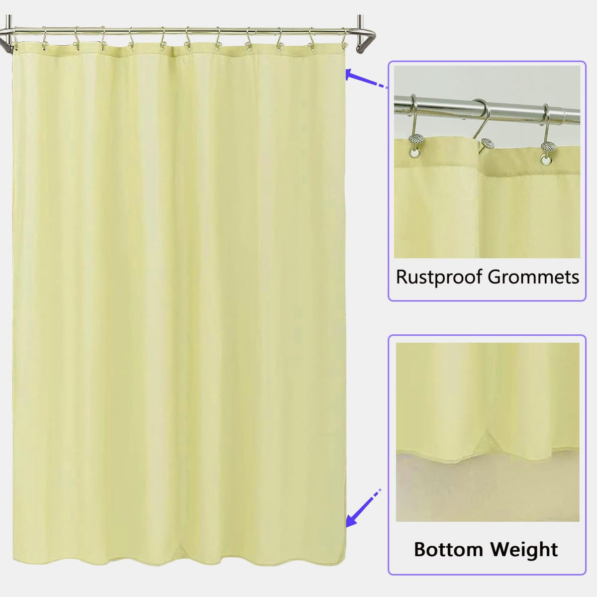 Fabric Shower Curtain Liner, Waterproof Hotel Quality, Bathroom Curtains Rust Resistant Grommets, 72 x 72 Machine Washable (Black) - Colors A