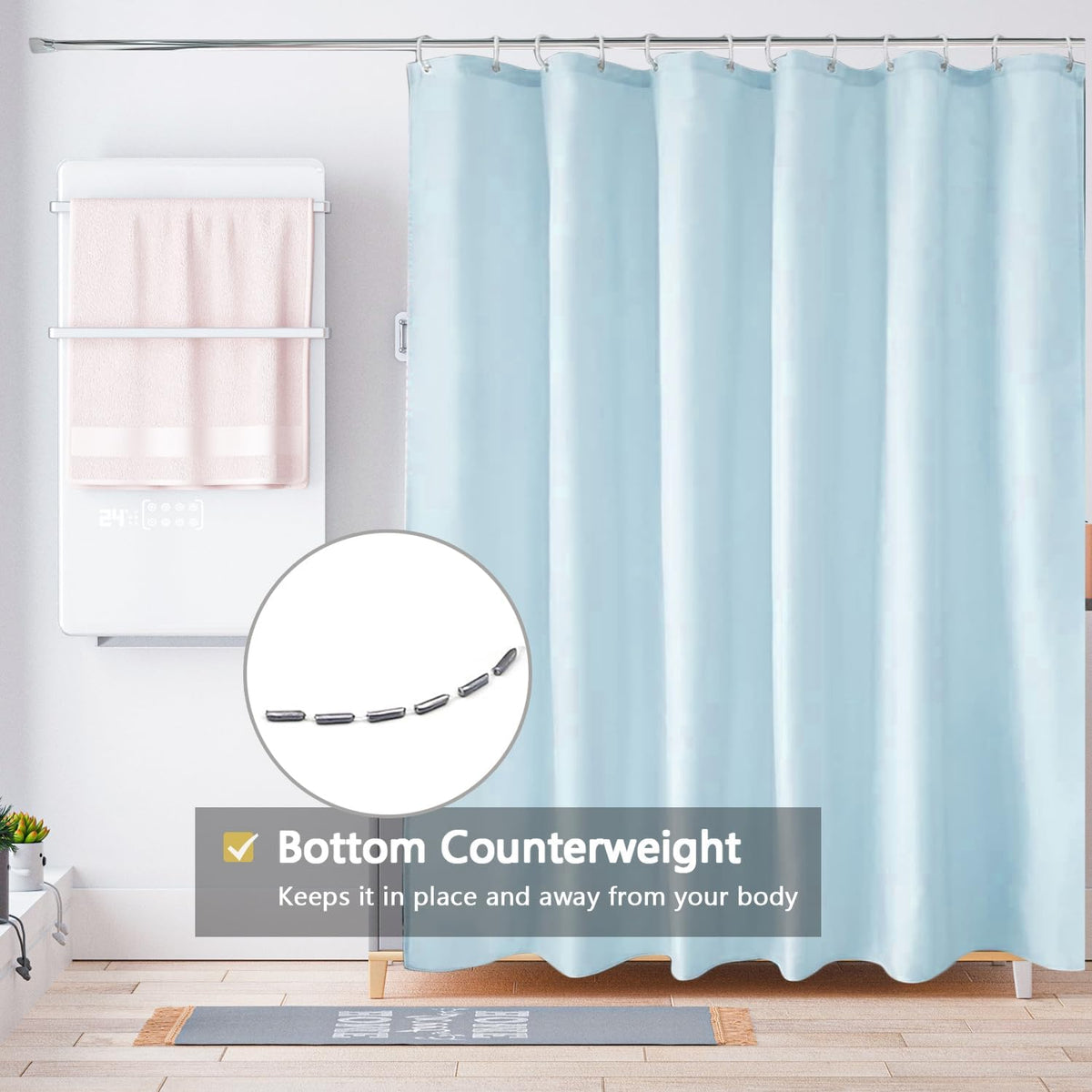 Fabric Shower Curtain Liner, Waterproof Hotel Quality, Bathroom Curtains Rust Resistant Grommets, 72 x 72 Machine Washable (Black) - Colors A