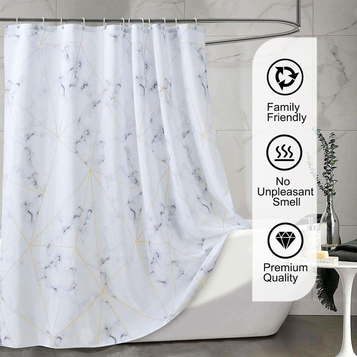 Fabric Shower Curtain Liner, Waterproof Hotel Quality, Bathroom Curtains Rust Resistant Grommets, 72 x 72 Machine Washable (Black) - Colors A