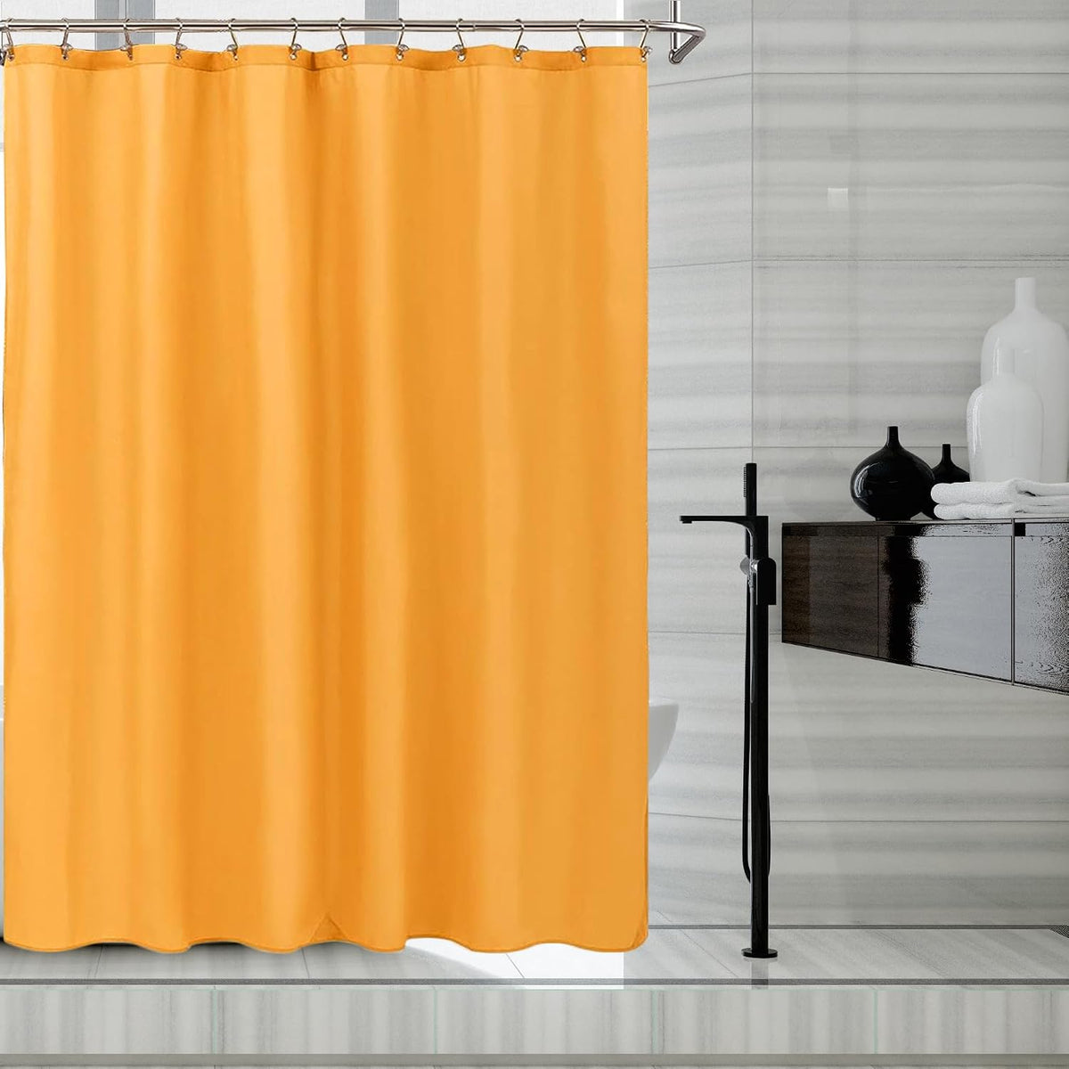 Fabric Shower Curtain Liner, Waterproof Hotel Quality, Bathroom Curtains Rust Resistant Grommets, 72 x 72 Machine Washable (Black) - Colors A
