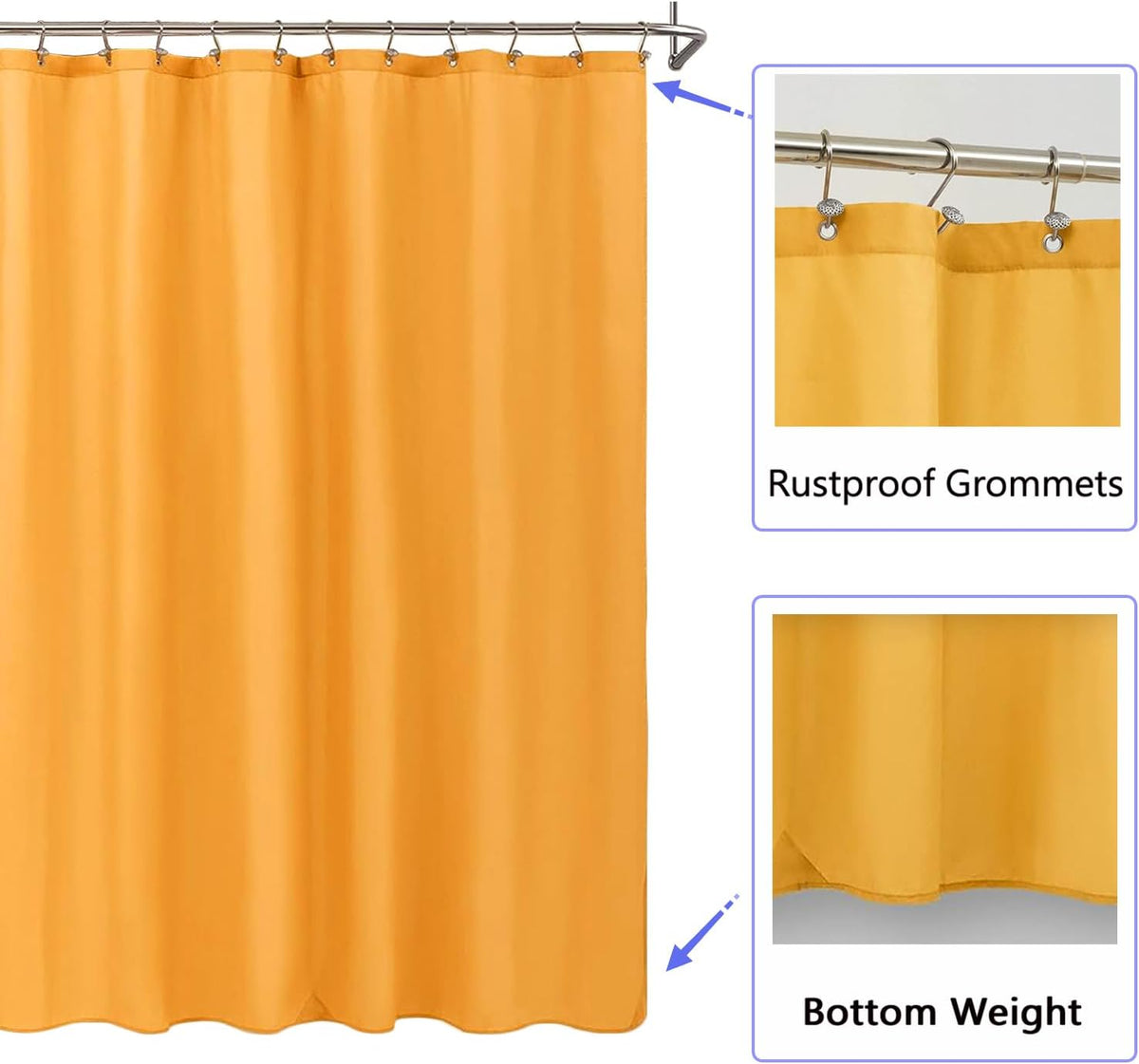 Fabric Shower Curtain Liner, Waterproof Hotel Quality, Bathroom Curtains Rust Resistant Grommets, 72 x 72 Machine Washable (Black) - Colors A