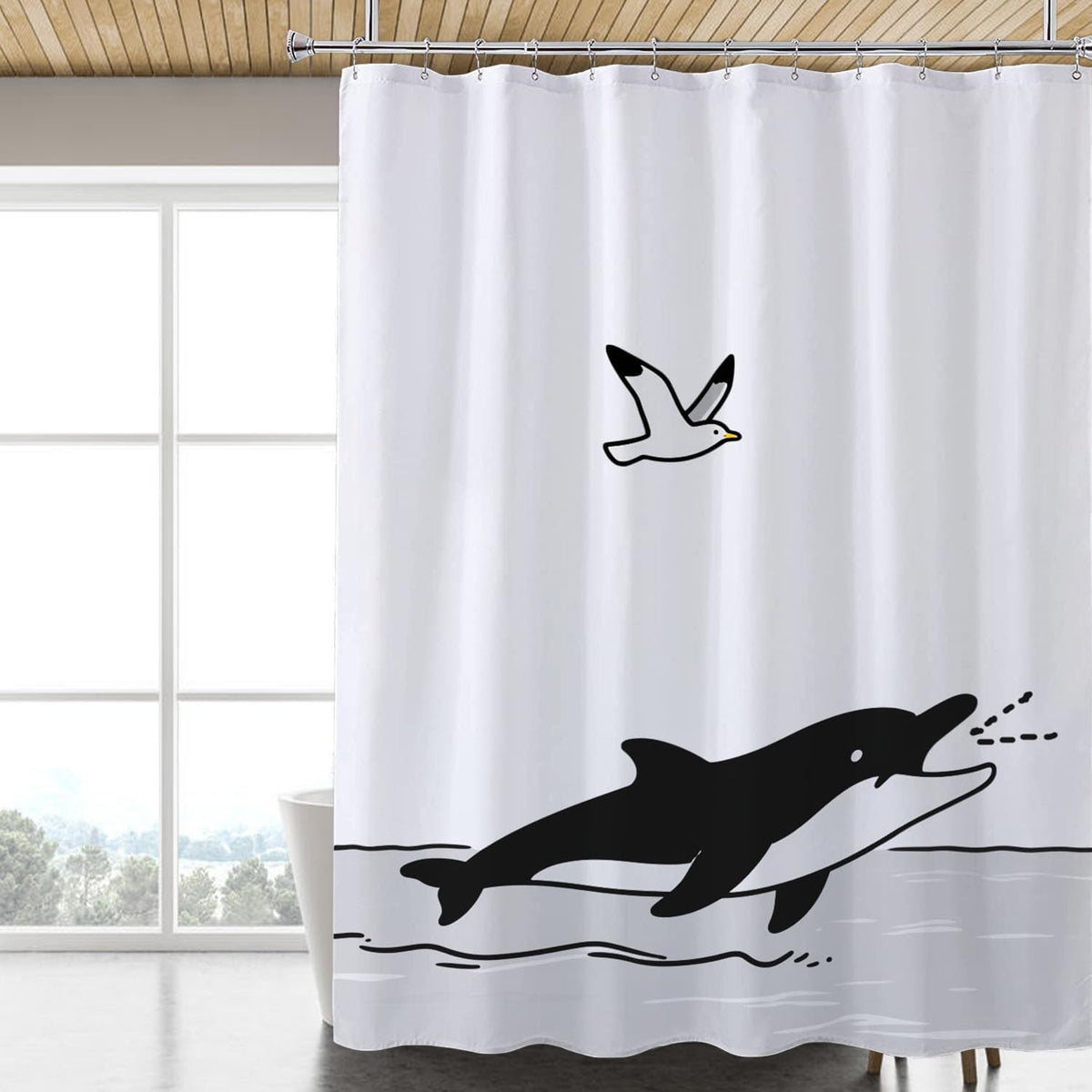 Fabric Shower Curtain Liner, Waterproof Hotel Quality, Bathroom Curtains Rust Resistant Grommets, 72 x 72 Machine Washable (Black) - Colors A