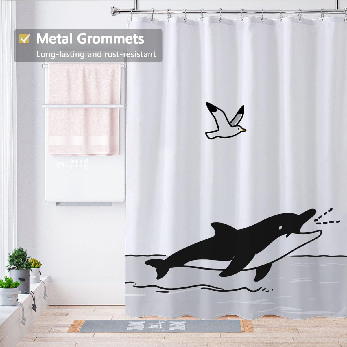 Fabric Shower Curtain Liner, Waterproof Hotel Quality, Bathroom Curtains Rust Resistant Grommets, 72 x 72 Machine Washable (Black) - Colors A