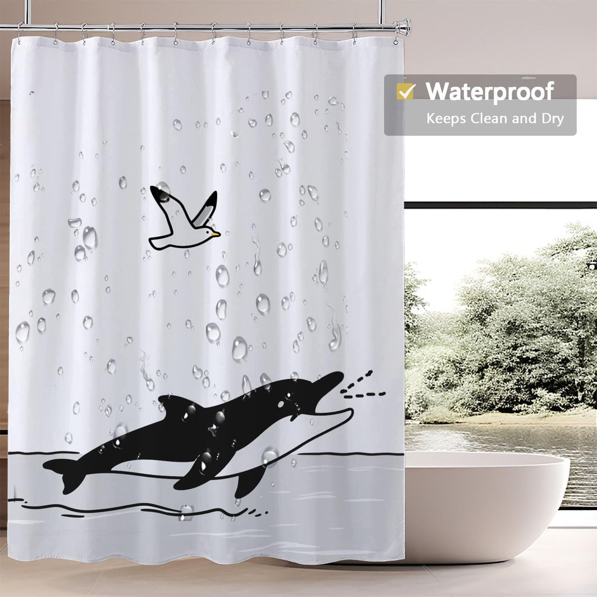 Fabric Shower Curtain Liner, Waterproof Hotel Quality, Bathroom Curtains Rust Resistant Grommets, 72 x 72 Machine Washable (Black) - Colors A