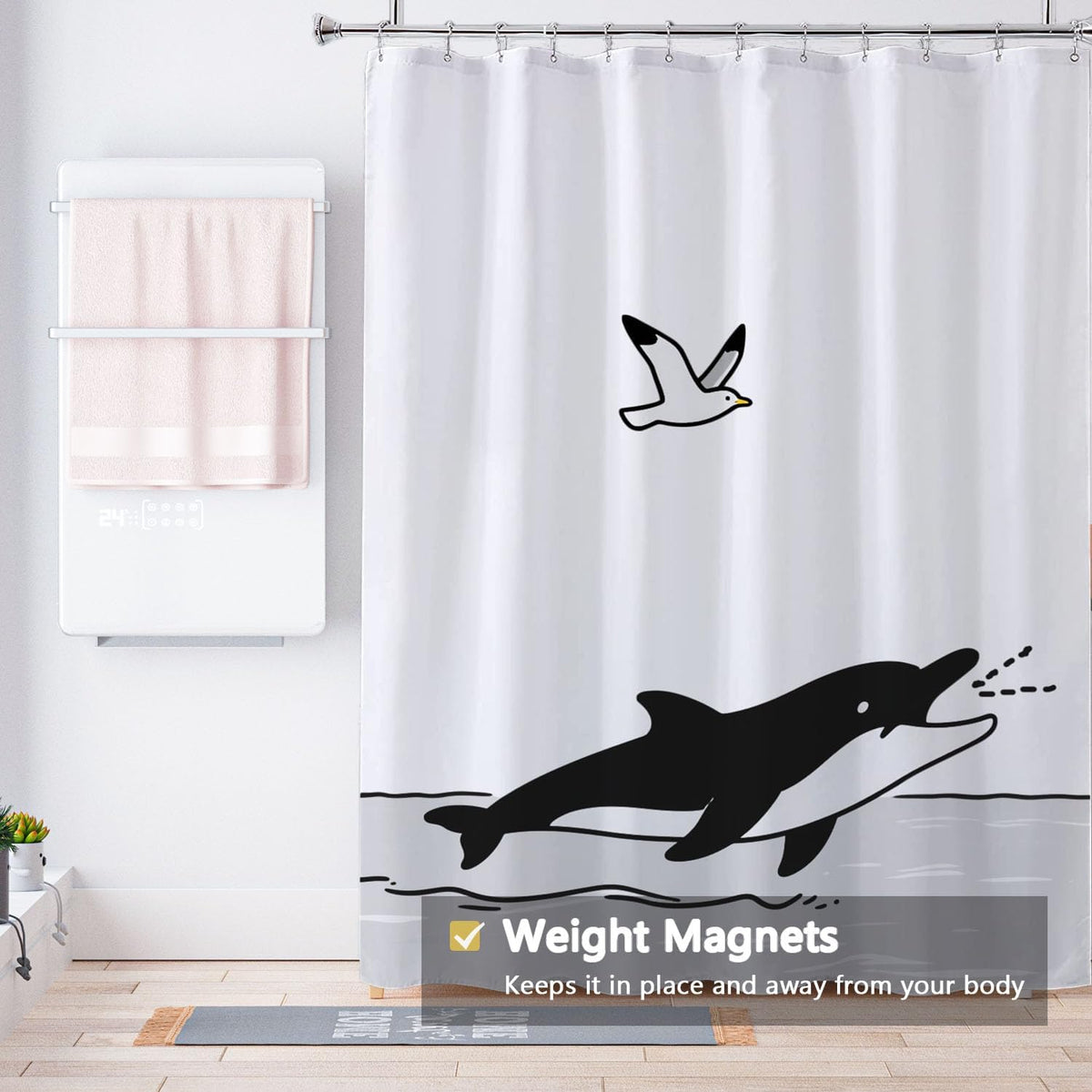 Fabric Shower Curtain Liner, Waterproof Hotel Quality, Bathroom Curtains Rust Resistant Grommets, 72 x 72 Machine Washable (Black) - Colors A