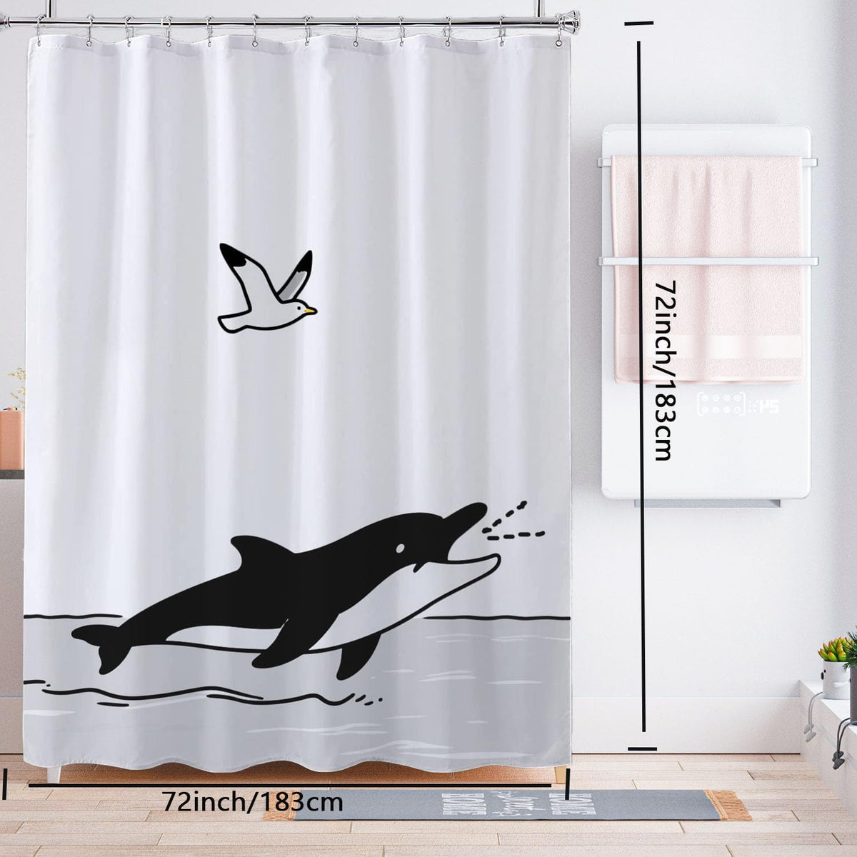 Fabric Shower Curtain Liner, Waterproof Hotel Quality, Bathroom Curtains Rust Resistant Grommets, 72 x 72 Machine Washable (Black) - Colors A