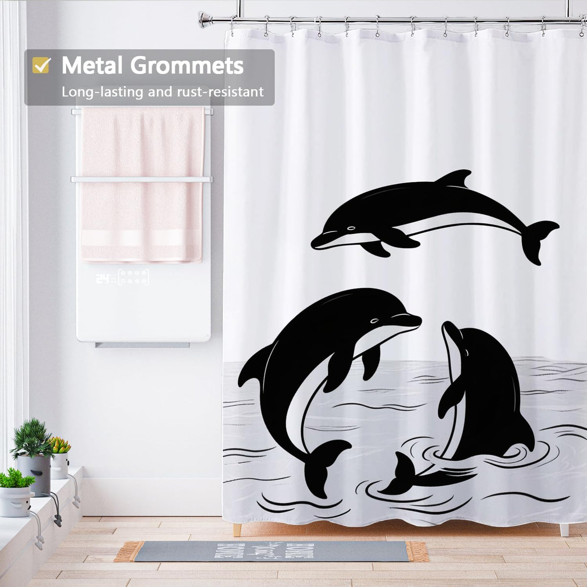 Fabric Shower Curtain Liner, Waterproof Hotel Quality, Bathroom Curtains Rust Resistant Grommets, 72 x 72 Machine Washable (Black) - Colors A