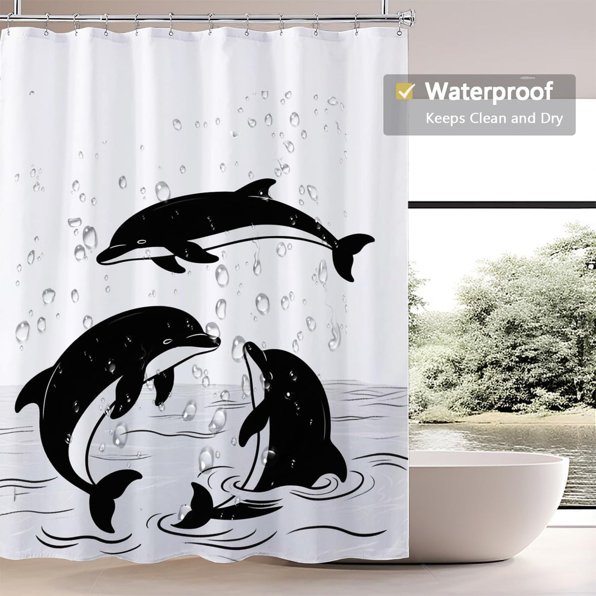Fabric Shower Curtain Liner, Waterproof Hotel Quality, Bathroom Curtains Rust Resistant Grommets, 72 x 72 Machine Washable (Black) - Colors A