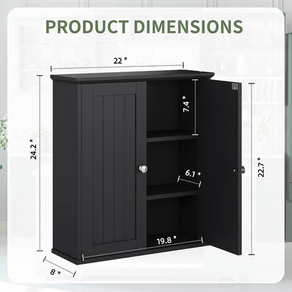 Bathroom Wall Cabinet, Bathroom Cabinet Wall Mount, Over the Toilet Space Saver Storage Cabinets, White Medicine Cabinets with 2 Doors