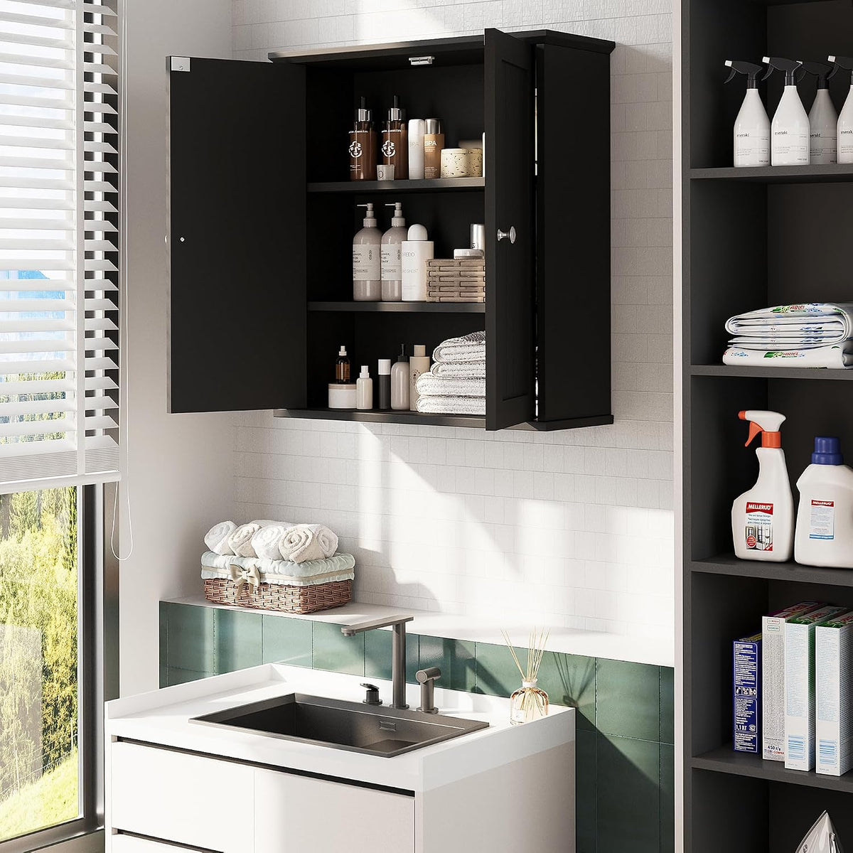 Bathroom Wall Cabinet, Bathroom Cabinet Wall Mount, Over the Toilet Space Saver Storage Cabinets, White Medicine Cabinets with 2 Doors