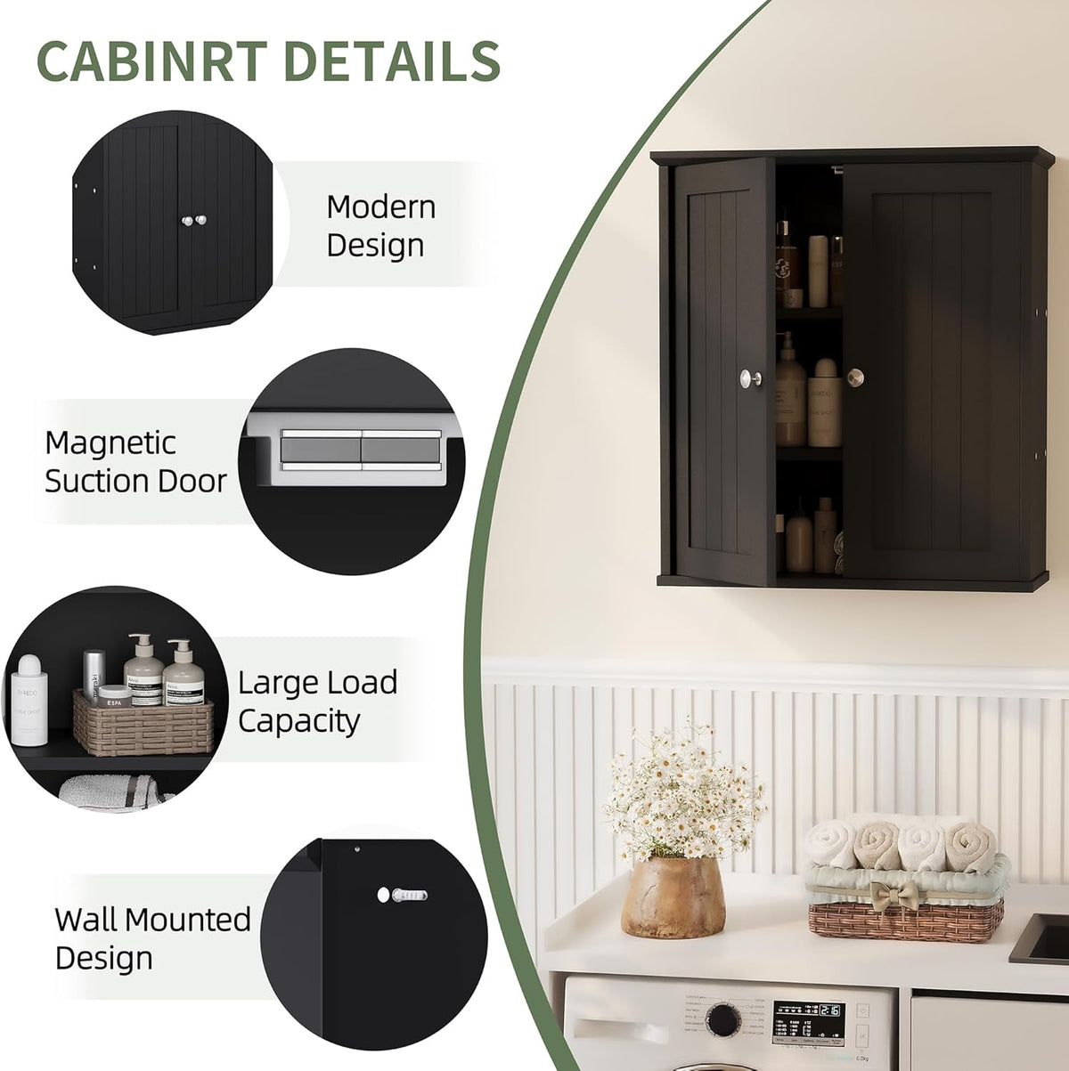 Bathroom Wall Cabinet, Bathroom Cabinet Wall Mount, Over the Toilet Space Saver Storage Cabinets, White Medicine Cabinets with 2 Doors
