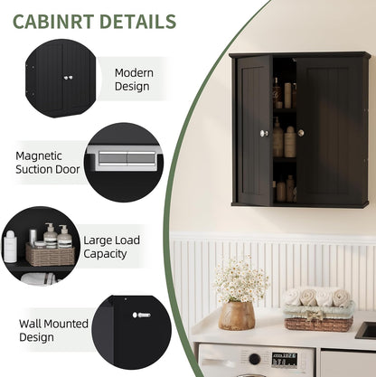 Bathroom Wall Cabinet, Bathroom Cabinet Wall Mount, Over the Toilet Space Saver Storage Cabinets, White Medicine Cabinets with 2 Doors