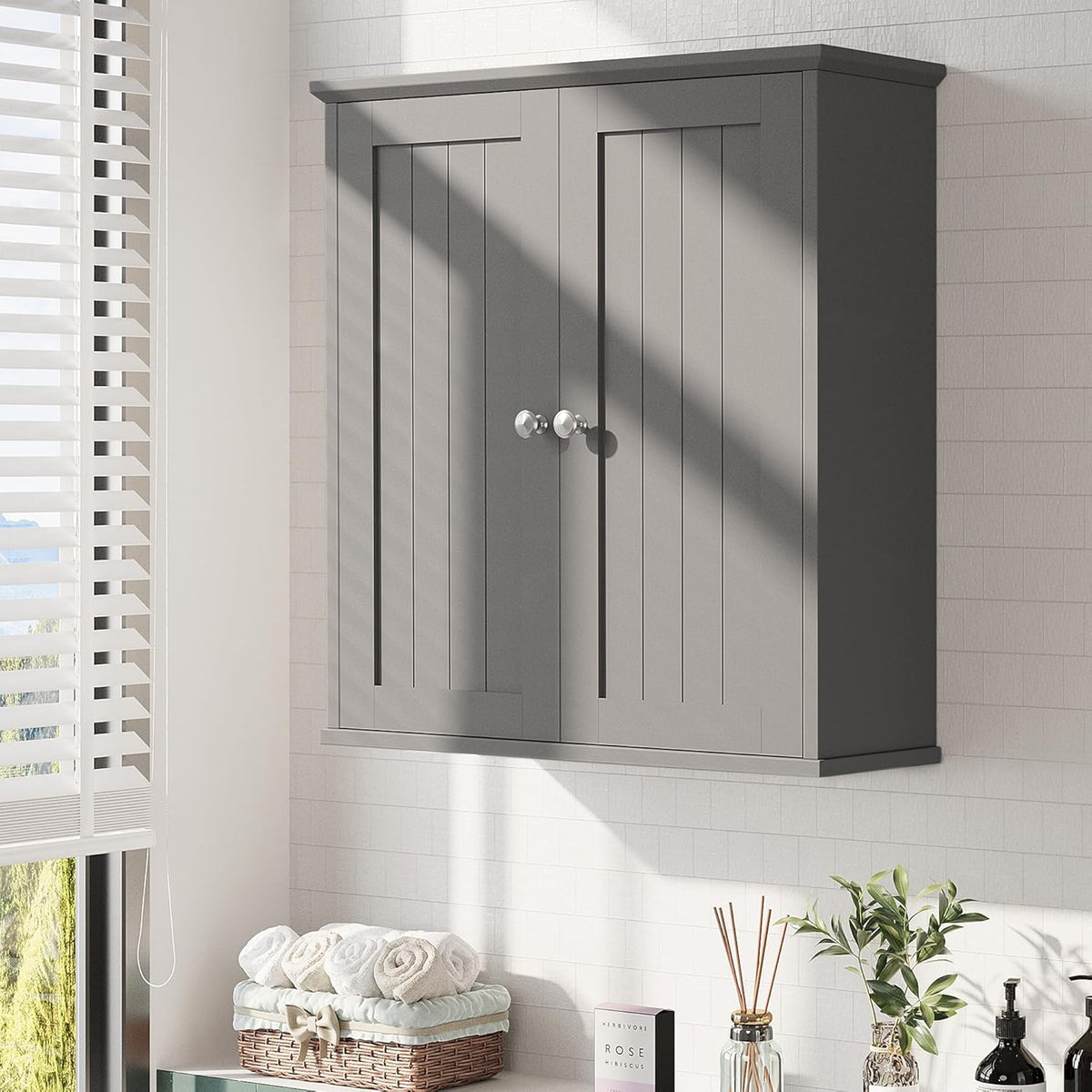 Bathroom Wall Cabinet, Bathroom Cabinet Wall Mount, Over the Toilet Space Saver Storage Cabinets, White Medicine Cabinets with 2 Doors