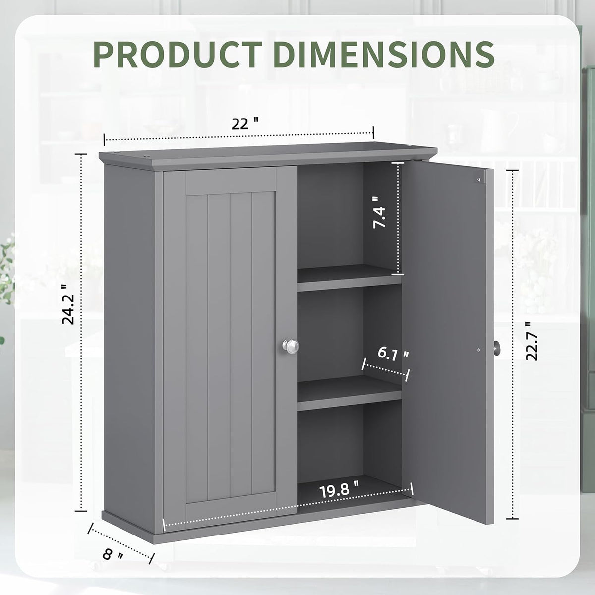 Bathroom Wall Cabinet, Bathroom Cabinet Wall Mount, Over the Toilet Space Saver Storage Cabinets, White Medicine Cabinets with 2 Doors