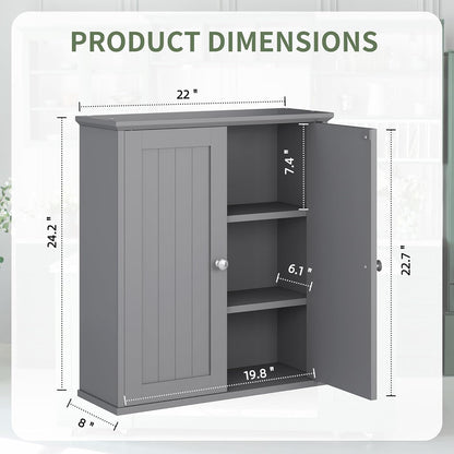 Bathroom Wall Cabinet, Bathroom Cabinet Wall Mount, Over the Toilet Space Saver Storage Cabinets, White Medicine Cabinets with 2 Doors