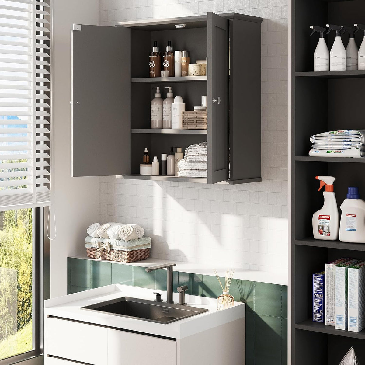 Bathroom Wall Cabinet, Bathroom Cabinet Wall Mount, Over the Toilet Space Saver Storage Cabinets, White Medicine Cabinets with 2 Doors