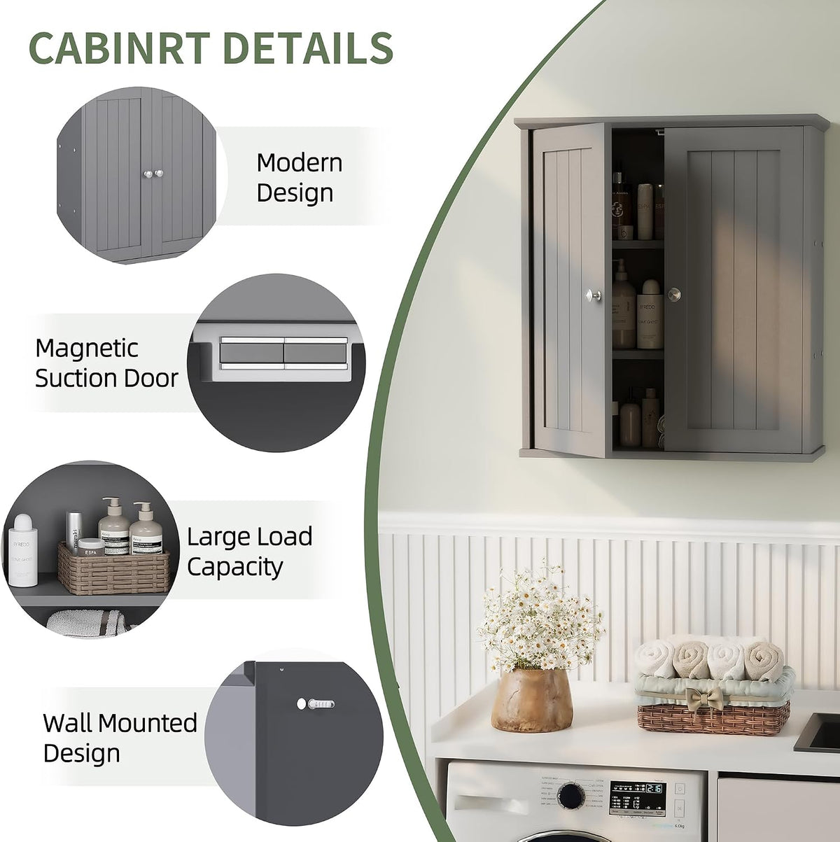 Bathroom Wall Cabinet, Bathroom Cabinet Wall Mount, Over the Toilet Space Saver Storage Cabinets, White Medicine Cabinets with 2 Doors