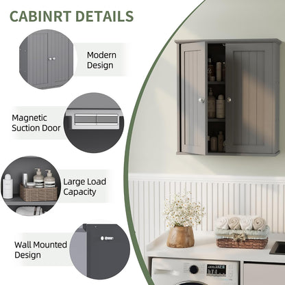 Bathroom Wall Cabinet, Bathroom Cabinet Wall Mount, Over the Toilet Space Saver Storage Cabinets, White Medicine Cabinets with 2 Doors