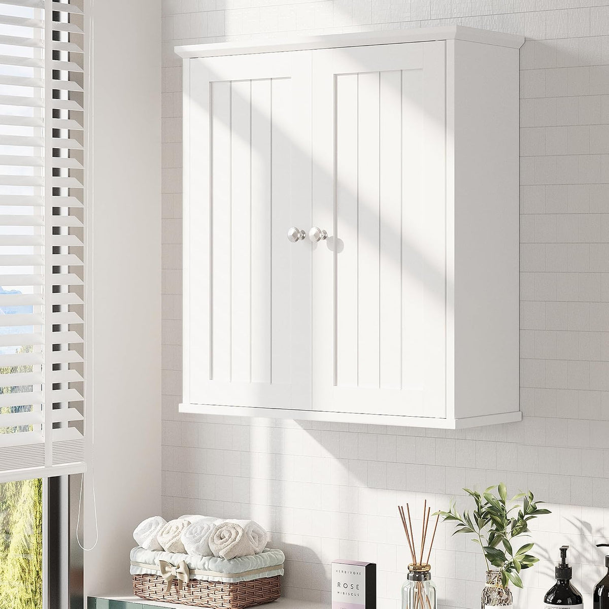 Bathroom Wall Cabinet, Bathroom Cabinet Wall Mount, Over the Toilet Space Saver Storage Cabinets, White Medicine Cabinets with 2 Doors