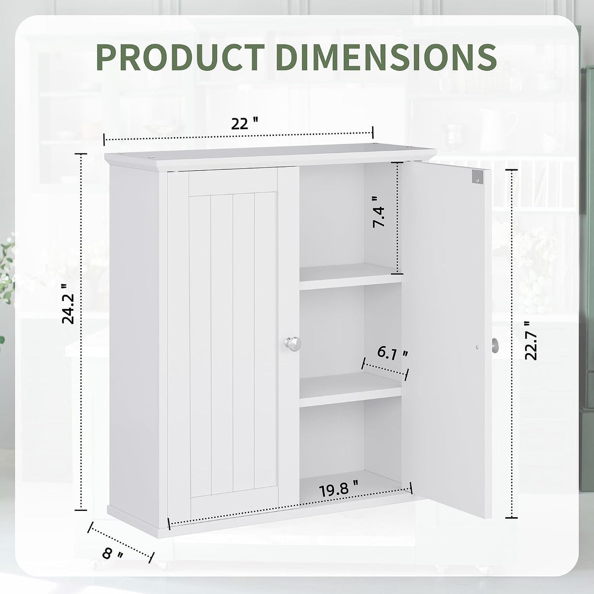 Bathroom Wall Cabinet, Bathroom Cabinet Wall Mount, Over the Toilet Space Saver Storage Cabinets, White Medicine Cabinets with 2 Doors