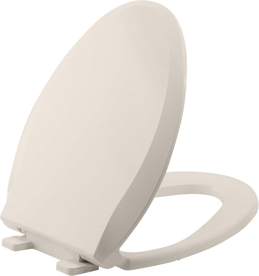 White Round Toilet Seat for Adult and Child, Built-In Potty Training Seat with Soft Quiet Close Non-Slip Design, Magnetic Kids Seat and Cover for Round/Oval Toilets, Easy to Install and Clean