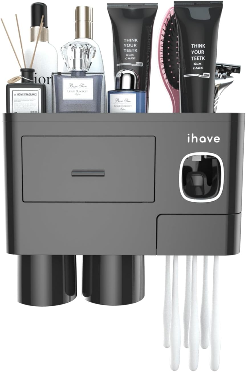 Toothbrush Holders Wall Mounted with Toothpaste Dispenser & 2 Cups