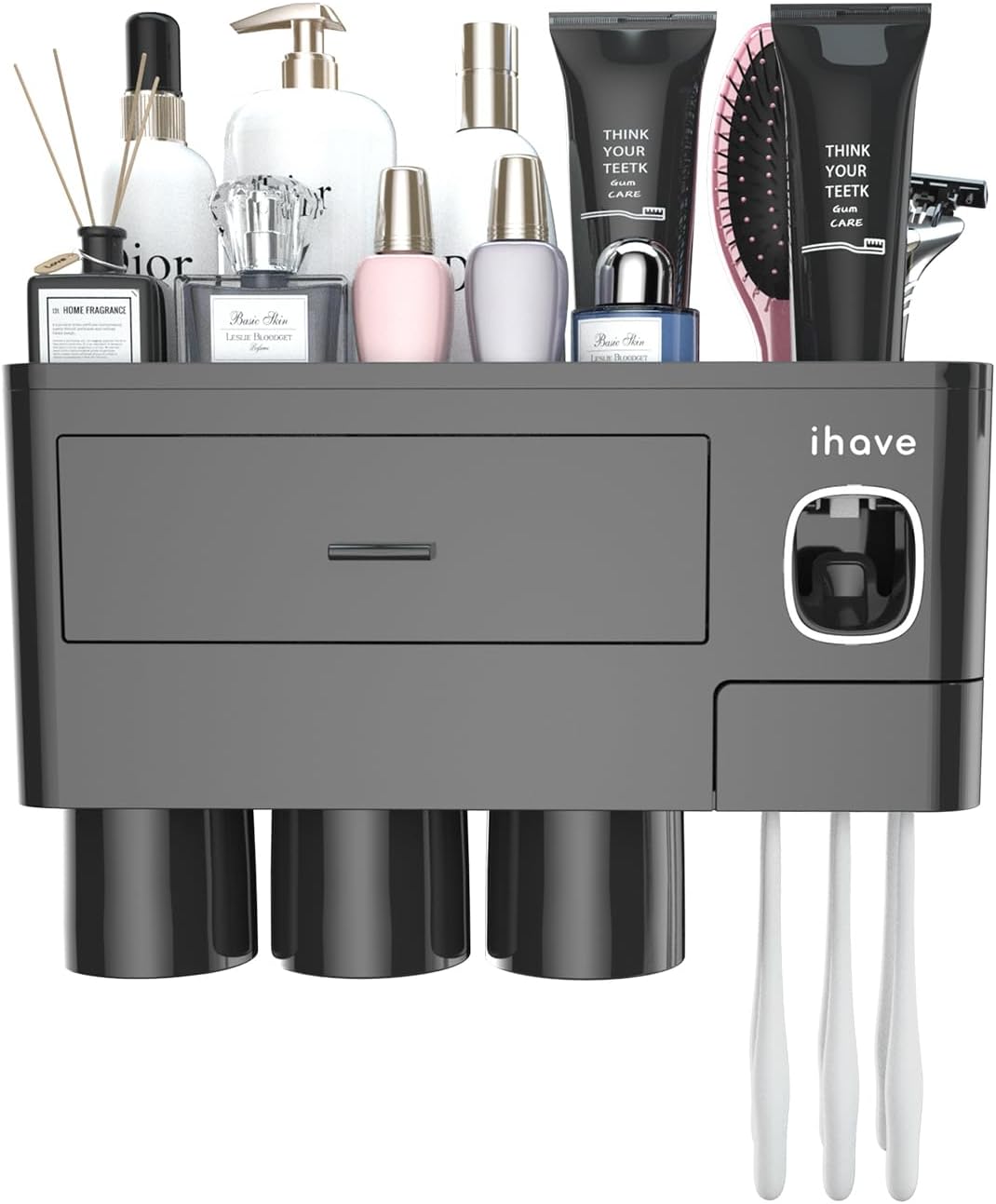 Toothbrush Holders Wall Mounted with Toothpaste Dispenser & 2 Cups