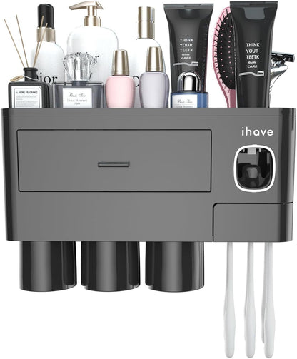 Toothbrush Holders Wall Mounted with Toothpaste Dispenser & 2 Cups