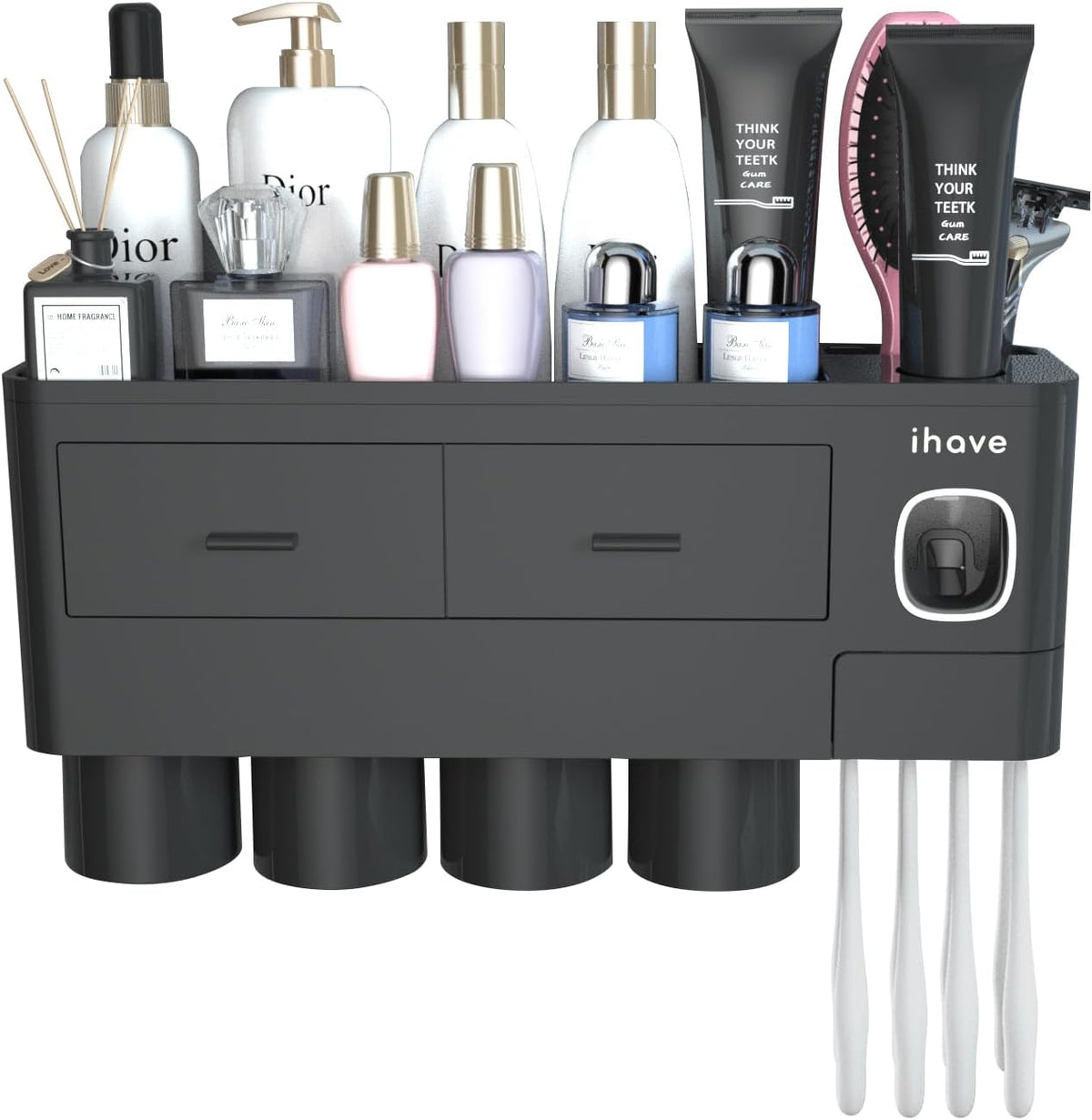Toothbrush Holders Wall Mounted with Toothpaste Dispenser & 2 Cups