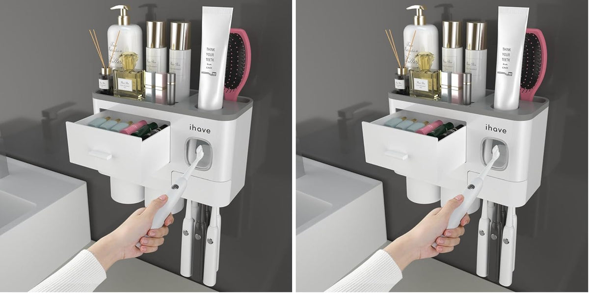 Toothbrush Holders Wall Mounted with Toothpaste Dispenser & 2 Cups
