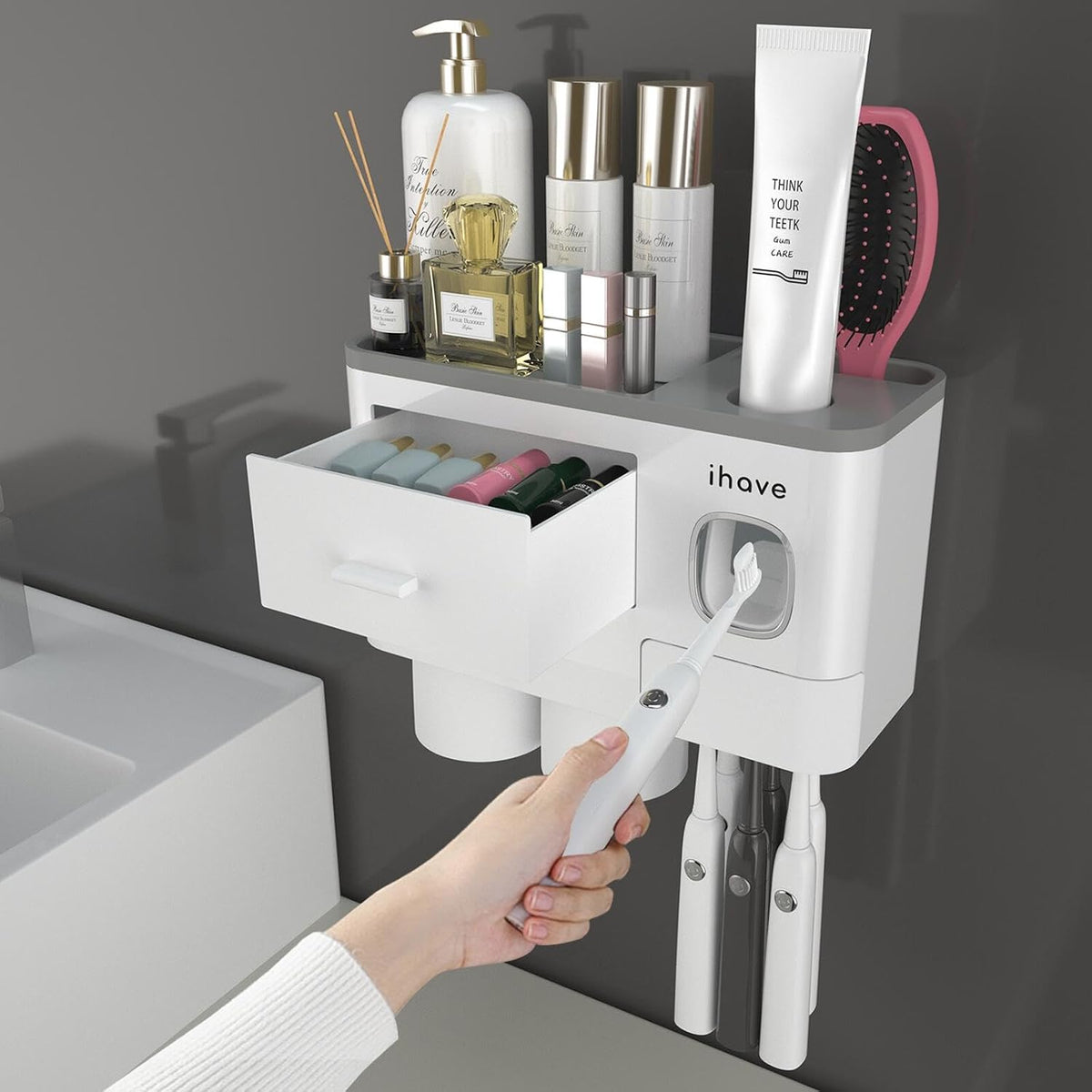 Toothbrush Holders Wall Mounted with Toothpaste Dispenser & 2 Cups