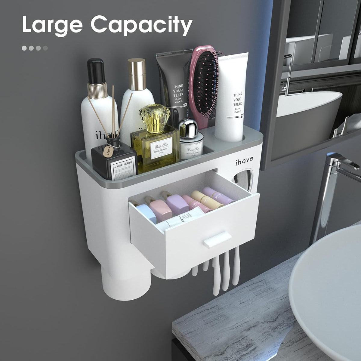Toothbrush Holders Wall Mounted with Toothpaste Dispenser & 2 Cups