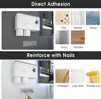 Toothbrush Holders Wall Mounted with Toothpaste Dispenser & 2 Cups