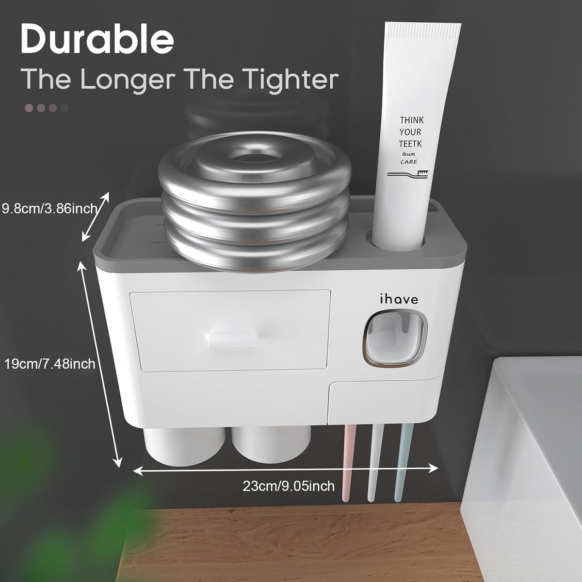 Toothbrush Holders Wall Mounted with Toothpaste Dispenser & 2 Cups
