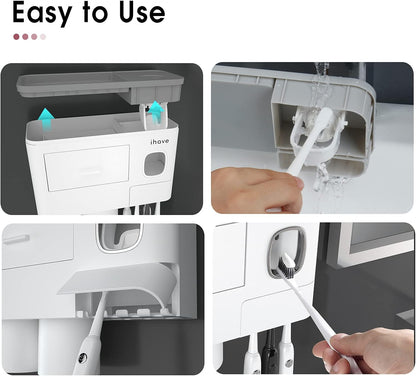 Toothbrush Holders Wall Mounted with Toothpaste Dispenser & 2 Cups