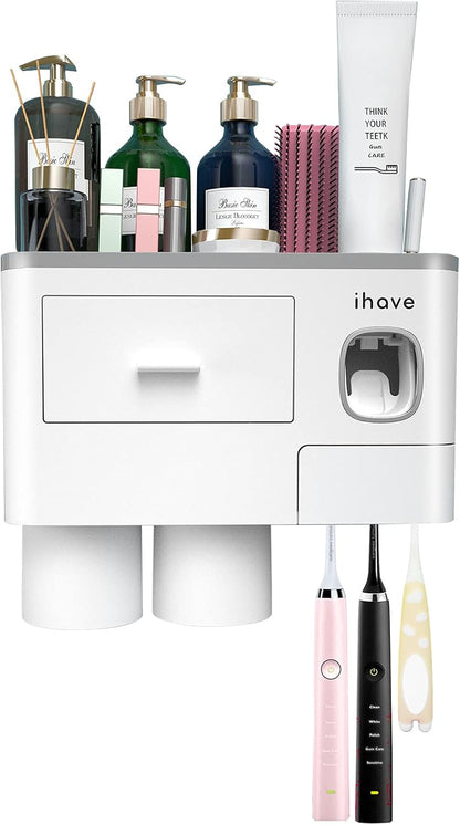 Toothbrush Holders Wall Mounted with Toothpaste Dispenser & 2 Cups