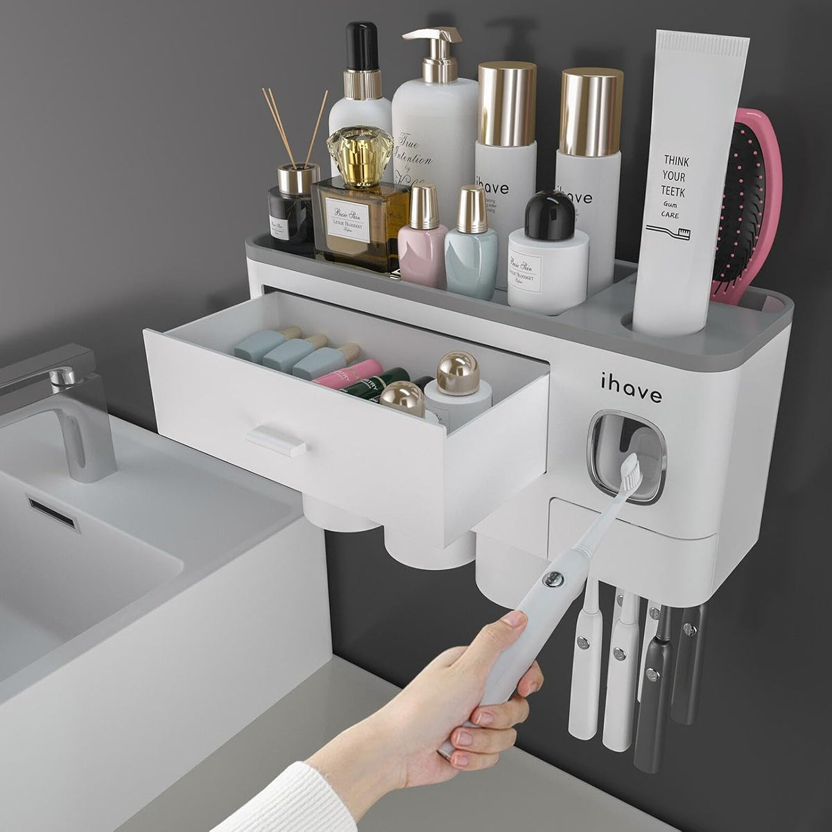Toothbrush Holders Wall Mounted with Toothpaste Dispenser & 2 Cups
