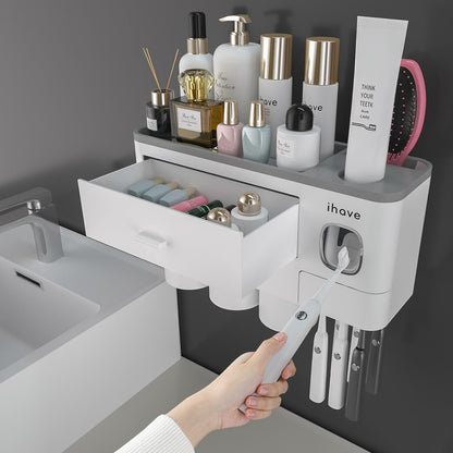 Toothbrush Holders Wall Mounted with Toothpaste Dispenser & 2 Cups