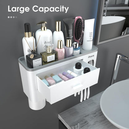 Toothbrush Holders Wall Mounted with Toothpaste Dispenser & 2 Cups
