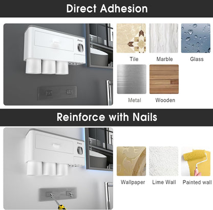 Toothbrush Holders Wall Mounted with Toothpaste Dispenser & 2 Cups
