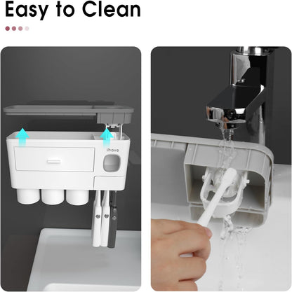 Toothbrush Holders Wall Mounted with Toothpaste Dispenser & 2 Cups
