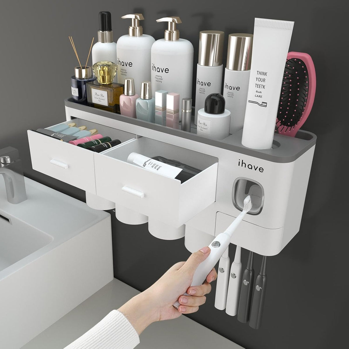 Toothbrush Holders Wall Mounted with Toothpaste Dispenser & 2 Cups