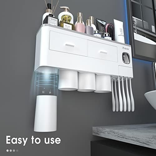 Toothbrush Holders Wall Mounted with Toothpaste Dispenser & 2 Cups