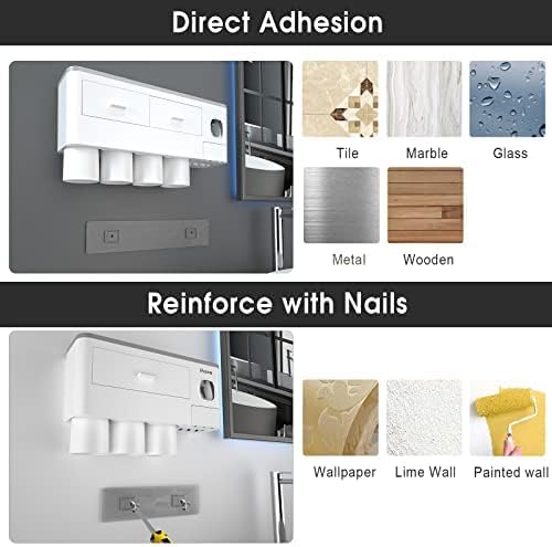 Toothbrush Holders Wall Mounted with Toothpaste Dispenser & 2 Cups